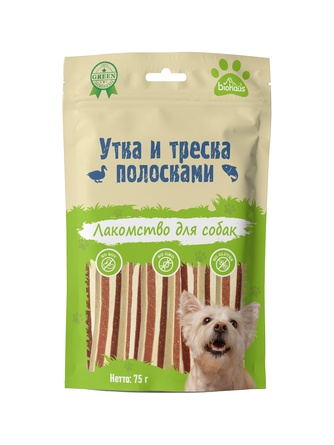 Лакомство для собак BIOHAUS Утка и треска полосками (75 г)