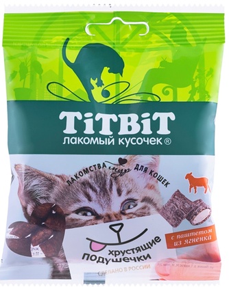 Лакомство для кошек TITBIT Лакомый кусочек Подушечки с паштетом из ягненка (30 г)