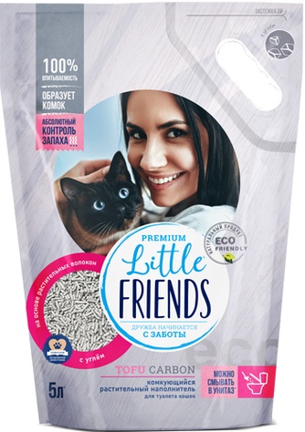 Наполнитель комкующийся растительный для кошек PREMIUM LITTLE FRIENDS Tofu Carbon  (5 л)