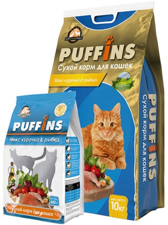 Корм сухой для кошек PUFFINS курица, рыба (10 кг)