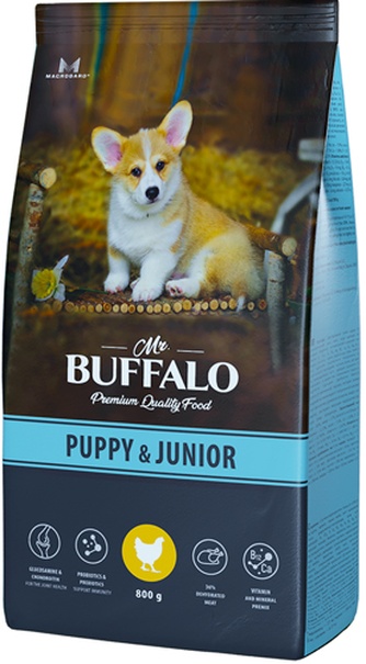 Корм сухой для щенков и юниоров MR. BUFFALO Puppy&Junior курица (0,8 кг)