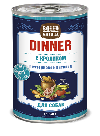 Корм влажный для собак SOLID NATURA ЦБ-00017509 DINNER фарш, кролик, беззерновой (340 г)