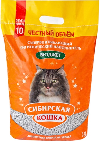 Наполнитель впитывающий сибитовый для кошек СИБИРСКАЯ КОШКА Бюджет (10 л)