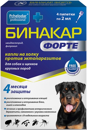 Капли для собак и щенков крупных пород PCHELODAR Бинакар Форте против эктопаразитов (2 мл/4 пипетки)