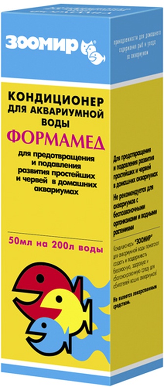 Кондиционер для аквариумной воды ЗООМИР Формамед антибактериальный и антигрибковый для предотвращения и подавления простейших и червей (50мл)