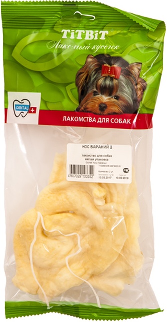 Лакомство для собак мелких пород TITBIT Лакомый кусочек Лакомый Кусочек Нос бараний (2шт/30г)