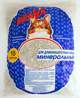 Наполнитель впитывающий опоковый для длинношерстных кошек BRAVA Минерал (15 л)