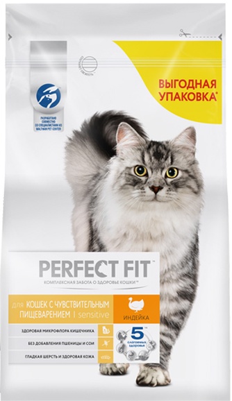 Корм сухой для чувствительных кошек PERFECT FIT Индейка (2,5 кг)