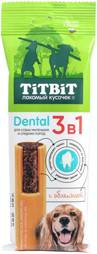 Лакомство для собак мелких и средних пород TITBIT Dental 3в1 Лакомый кусочек с облепихой (110 г)