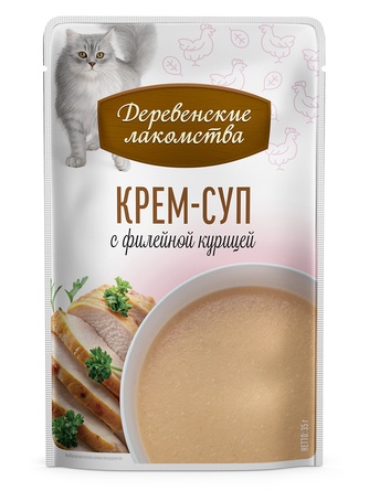 Лакомство для кошек ДЕРЕВЕНСКИЕ ЛАКОМСТВА Крем-суп с филейной курицей (4 шт/35 г)