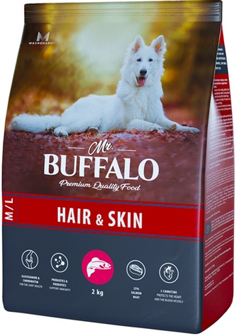 Корм сухой для здоровья кожи и шерсти взрослых собак MR. BUFFALO Hair&Skin лосось (2 кг)