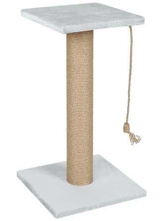 Когтеточка для кошек RICH BREED средний и толстый столбик с площадкой, джут, светло-серый (35*35*64 см)