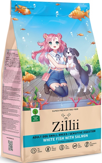Корм сухой для взрослых собак мелких пород ZILLII Adult Dog Small Breed Sensitive Digestion с чувствительным пищеварением белая рыба, лосось (2 кг)