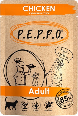 Корм влажный для кошек PEPPO Adult Chicken Кусочки с курицей в соусе (85 г)