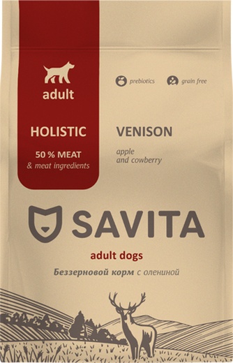 Корм сухой  для собак SAVITA Holistic оленина, беззерновой  (1 кг)