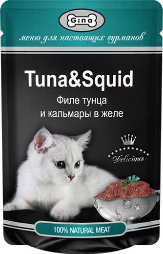 Корм влажный для кошек GINA Tuna&Squid с тунцом и кальмарами в желе (85 г)