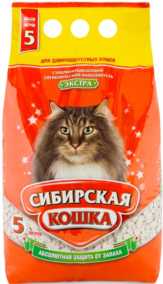 Наполнитель впитывающий бентонитовый для длинношерстных кошек СИБИРСКАЯ КОШКА Экстра (5 л)