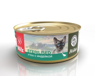 Корм влажный для кошек BLITZ Holistic Sterilised паштет с уткой и индейкой (100 г)