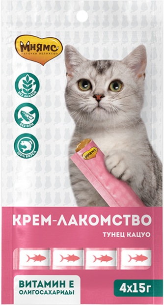 Лакомство для кошек МНЯМС Крем-лакомство с тунцом Кацуо (4 шт*15 г)