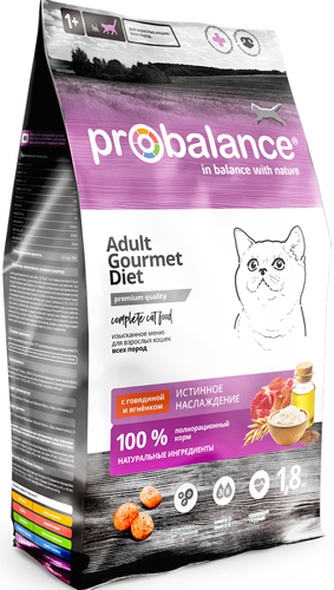 Корм сухой для кошек PROBALANCE Adult Gurmet diet говядина ягненок (1,8 кг)