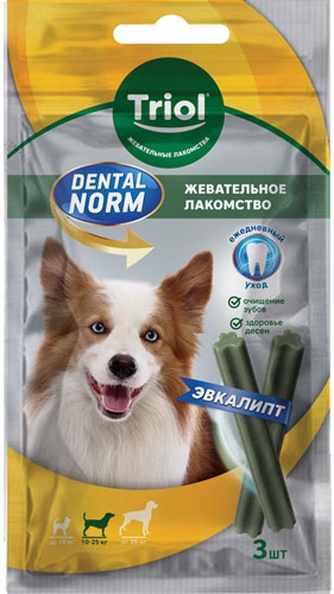 Лакомство для собак средних пород Triol DENTAL NORM Палочки жевательные с эвкалиптом (75г*3шт)