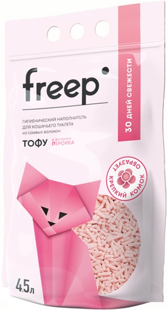Наполнитель комкующийся соевый для кошек FREEP Тофу с ароматом персика (4,5 л)