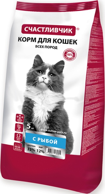 Корм сухой для кошек СЧАСТЛИВЧИК с рыбой (5 кг)