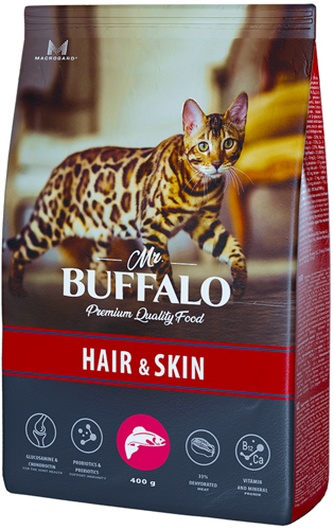 Корм сухой для здоровья кожи и шерсти взрослых кошек MR. BUFFALO Hair&Skin лосось (0,4 кг)