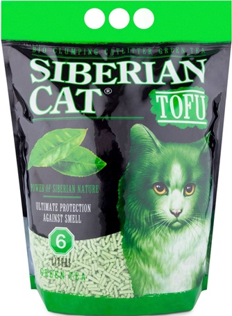 Наполнитель комкующийся соевый для кошек СИБИРСКАЯ КОШКА Tofu зеленый чай (6 л)