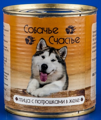 Корм влажный для собак СОБАЧЬЕ СЧАСТЬЕ Птица с потрошками в желе (750 г)