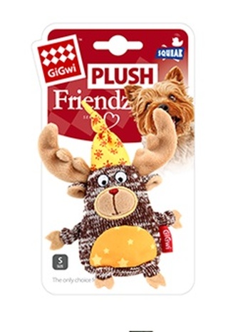 Игрушка для собак GIGWI Plush Friendz Лось с пищалкой, коричневый (13 см)