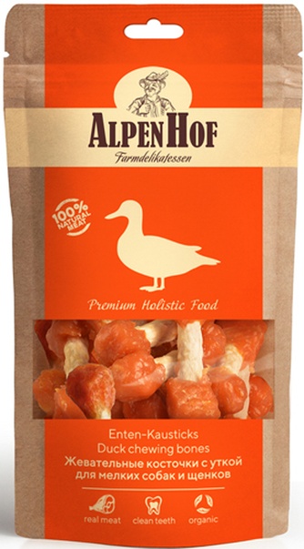 Лакомство для собак мелких пород и щенков ALPENHOF жевательные косточки с уткой (50 г)