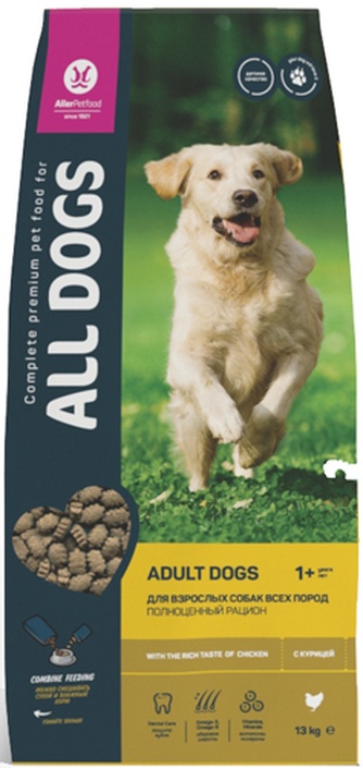 Корм сухой для собак всех пород ALL DOGS Adult курица (13 кг)