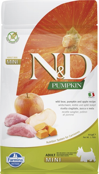 Корм сухой для собак мелких пород FARMINA 7516 N&D GF Pumpkin Adult Mini мясо, кабан, тыква, и яблоко, беззерновой (800 г)