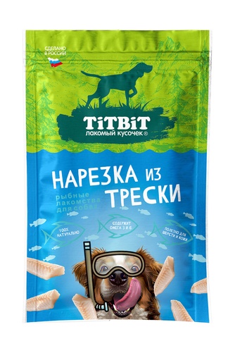 Лакомство для собак TITBIT Рыбные лакомства Нарезка из трески (80 г)