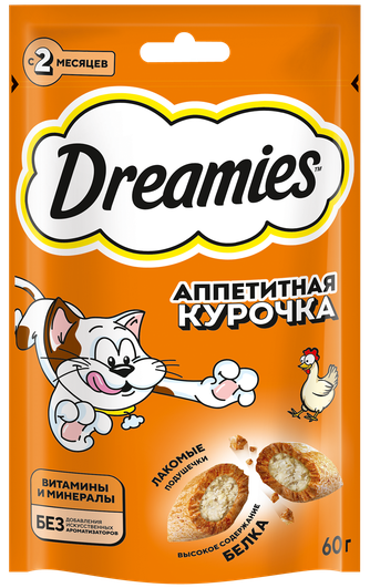 Лакомство для кошек DREAMIES подушечки с курицей (60 г)