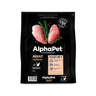 Корм сухой для взрослых кошек и котов ALPHAPET Superpremium с цыпленком (7 кг)