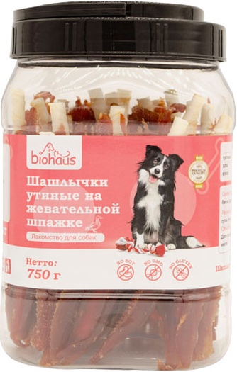 Лакомство для собак BIOHAUS шашлычки утиные на жевательной шпажке (750 г)