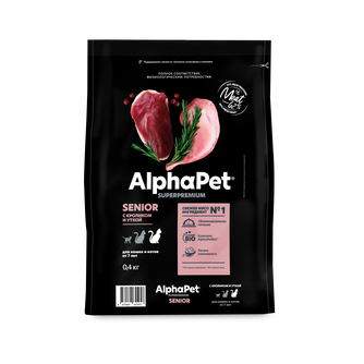Корм сухой для кошек и котов от 7 лет ALPHAPET Superpremium с кроликом и уткой (0,4 кг)