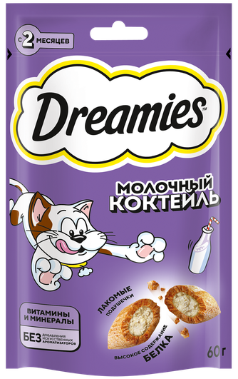 Лакомство для кошек DREAMIES подушечки молочный коктейль (60 г)