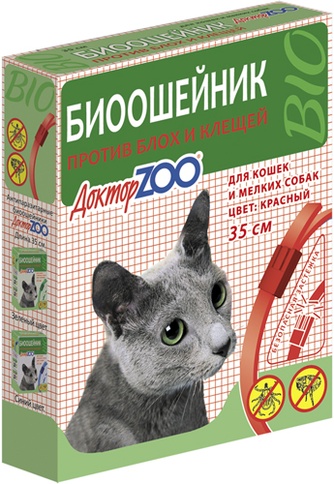 Ошейник для кошек и мелких собак ДОКТОР ZOO Био против блох и клещей, красный (35 см)