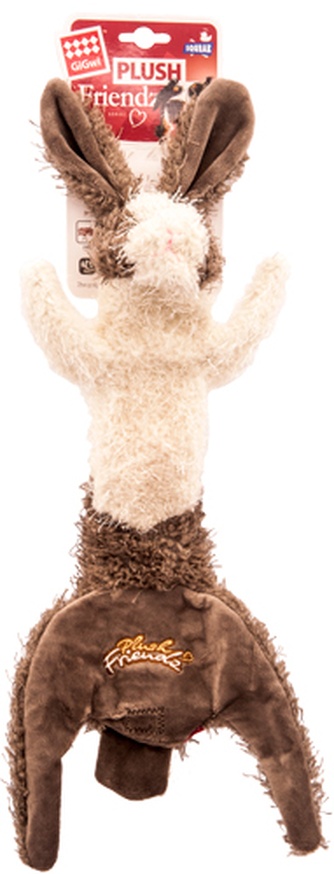 Игрушка для собак GIGWI Plush Friendz Заяц с 2-мя сменными пищалками, серый (37см)