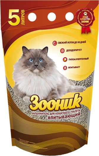 Наполнитель впитывающий бентонитовый для кошек ЗООНИК (5 л)