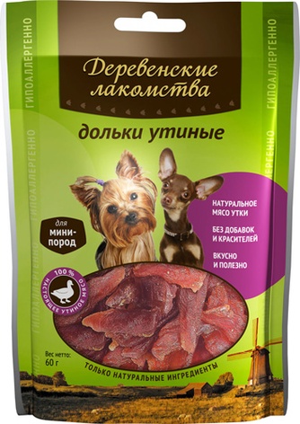 Лакомство для собак мелких пород мини-пород ДЕРЕВЕНСКИЕ ЛАКОМСТВА Дольки утиные (55 г)