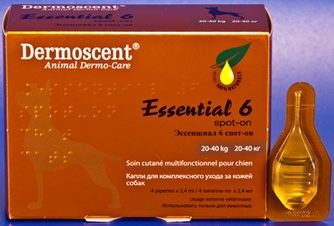 Капли для собак массой от 20 до 40 кг DERMOSCENT Essential Spot-On для комплексного ухода за кожей (2,4 мл/4 пипетки)