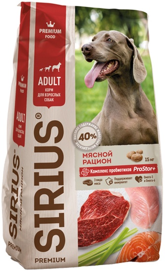 Корм сухой для собак SIRIUS Premium food Adult Мясной рацион (15 кг)