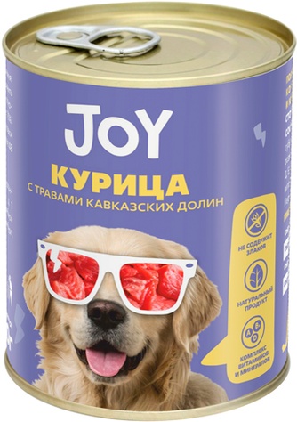 Корм влажный для собак средних и крупных пород JOY беззерновой, курица с травами кавказских долин  (340 г)