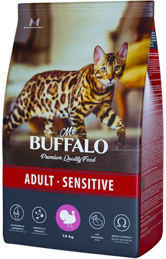 Корма сухой для взрослых кошек с чувствительным пищеварением MR. BUFFALO Sensitive индейка (10 кг)