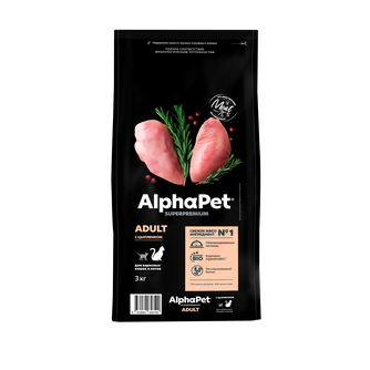 Корм сухой для взрослых кошек и котов ALPHAPET Superpremium с цыпленком (3 кг)