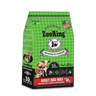 Корм сухой для взрослых собак ZOORING Adult Dog Max с мясным миксом и рисом с пастернаком (10 кг)